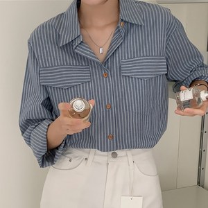 페이릿 여성용 투포켓 스트라이프 셔츠