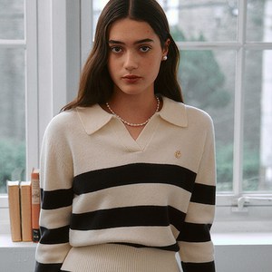 로라로라 여성용 COLLAR LOGO STRIPE KNIT