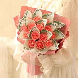 용돈 비누꽃 돈꽃다발 LED조명 15송이 세트, 메리핑크, 15p