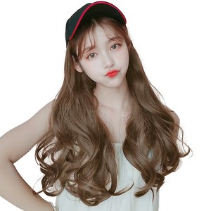 하이유니 웨이브 펌 시스루 뱅 헤어 모자 가발 50cm, 쿨브라운, 1개