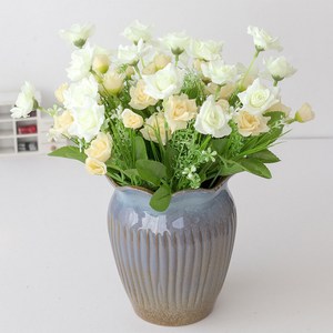 앙플랜트 조화 장미 성묘 부쉬 꽃다발 15p x 3개, 화이트