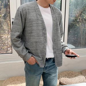 남성용 솔리드 V넥 가디건 O2019