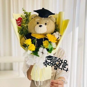 러블리팜 조화 졸업 19곰테드 기본 인형 꽃다발 + 졸업토퍼 + LED조명 세트, 19곰테드 인형꽃다발+레터링토퍼+LED조명 세트, 19곰테드 학사모 인형꽃다발