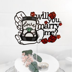 버디브로 웨딩토퍼 프로포즈 케이크 토퍼, 02 Will you may me, 1개