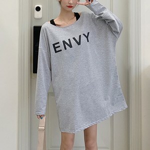 박시한 ENVY 레터 나시 + 긴팔 무릎길이 원피스 세트