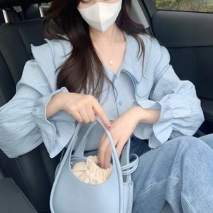 피어니스트 프렌치 시크 둥근카라 쉬폰 블라우스