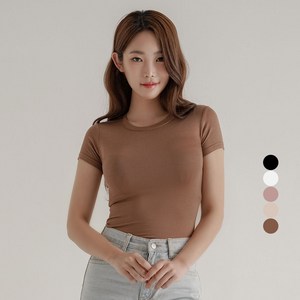 젬블링 여성용 라운드넥 스판 쫀쫀 반팔티