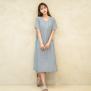 BB캐주얼 여성용 라운드 체크 인견 원피스 잠옷