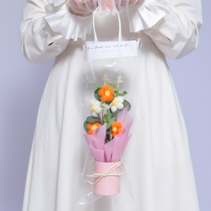 끌레샤 뜨개질꽃 미니 선물 꽃다발 + 쇼핑백, 04 주황색, 1개