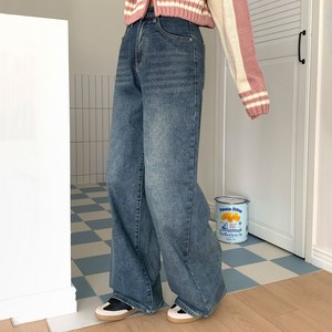 플랜데이 여성용 온프 탄탄 세미와이드 데님 팬츠 롱