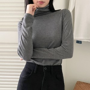 플랜데이 여성용 얇은 기모 데일리 스피 베이직 기모 폴라 티셔츠