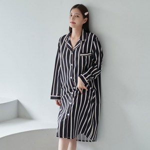 글램공감 버블돌 여성용 파블로 셔츠형 원피스 긴팔 스트라이프 잠옷