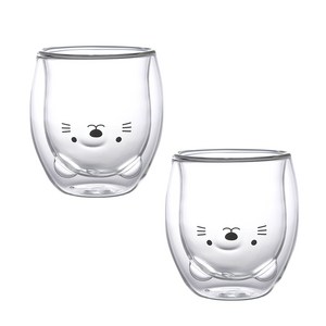 르리에 라미나 동물 캐릭터 내열 이중유리컵 240ml, Smile Cat, 2개