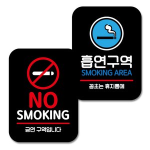 뭉키데코 Q2 부착형 사각 안내 표지판 블랙 2종 세트, NO SMOKING 01, 흡연구역, 1세트