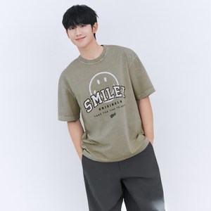 마인드브릿지 SMILEY ORIGINALS 피그먼트 프린트 오버핏 티셔츠 MYTS3163