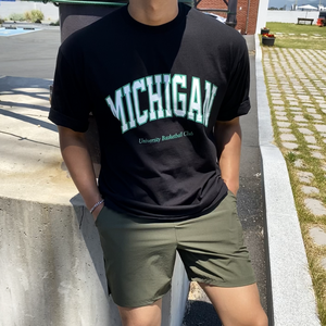 빠델 남성용 통기성 20수 MICHIGAN 프린팅 오버핏 반팔 티셔츠
