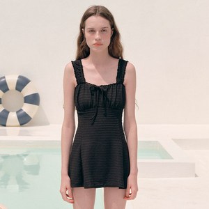 로라로라 LACE RIBBON ONEPIECE SWIMSUIT, BLACK