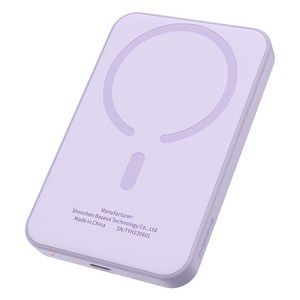 베이스어스 마그네틱 미니 무선 초고속 보조배터리 충전 파워뱅크 5000mAh 20W + C타입-C타입 충전케이블 30cm 세트, PPCXM05, 네불라 퍼플