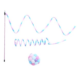 펫츠몬 고양이 캣닢 장난감 롱리본 + 스프링 + 폼폼볼 3종 세트, 마카롱 레인보우, 1세트