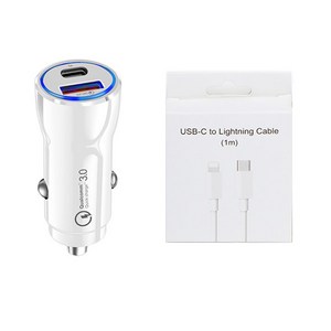 베네치아 PD 차량용 고속 충전기 + 아이폰 C to 라이트닝 고속 충전 케이블, 1m, 화이트