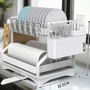 Zaxnouvi 자동배수 탄소강 식기건조대 대용량 그릇 접시 도마 칼 수저 정리대 2단, 화이트, 1개