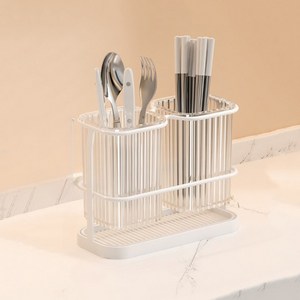 라체플 모던 물빠짐 수저통 2구세트 수저정리함, 1세트, 화이트