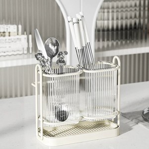 Bornoon 다용도 2구 물빠짐 수저통 수저꽂이 수저정리함, 1개, 실버