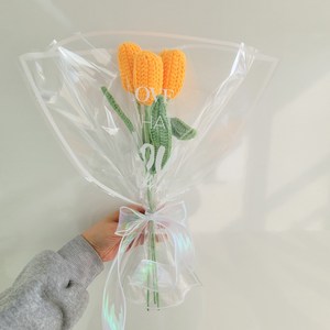 완제품 튤립 뜨개꽃다발 졸업꽃다발 핸드메이드 생일선물 기념일 조화 졸업식, 화이트