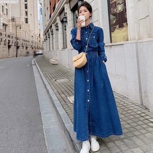 비비코코 여름 퍼프 소매 오버핏 루즈핏 날씬해보이는 얇은롱 원피스 빅사이즈 여성 휴양지 반소매 연청 데님 원피스