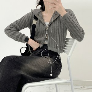 티데일리 여성용 레니 투웨이 지퍼 니트 후드 집업 크롭 가디건