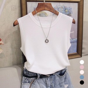 라운드 민소매 롱끈나시 티