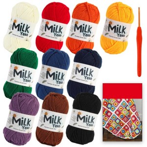 [니뜨] 밀크얀실(무지개색)x10볼+후르츠코바늘 5/0호+밀크얀플라워블랭킷도안, 단품