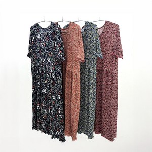 포춘굿즈 1+1 가볍고 시원한 플리츠원피스 꽃무늬 중년 여름원피스 루즈핏 주름원피스