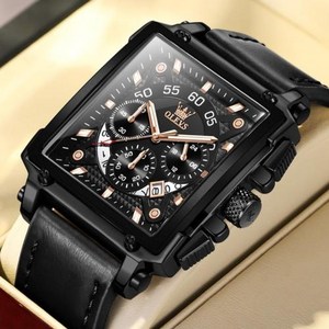 olevs original watch for men 탑 브랜드 럭셔리 할로우 스퀘어 스포츠 시계 패션 가죽 스트랩 방수 석영 손목 시계