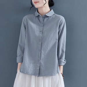 COBOTOR 여성 면마 셔츠 봄 여름 가을 캐주얼 베이직 긴소매 심플 무지 여자 남방 상의 2023 women linen shirt XK0588