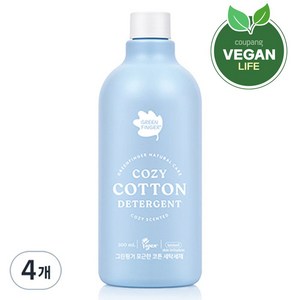 그린핑거 포근한 코튼 세탁세제 본품, 500ml, 4개