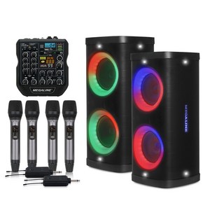 MPT-SET-D 600W 블루투스 이동식앰프 충전식앰프 휴대용 행사 버스킹 콘솔믹서 오디오믹서 2CH 무선마이크X2 TWS기능