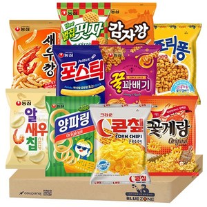 블루존 과자 스낵 10종 세트(감자깡+꿀꽈배기+벌집핏자+새우깡+알새우칩+양파링+포스틱)+(죠리퐁+콘칲)+(꽃게랑)