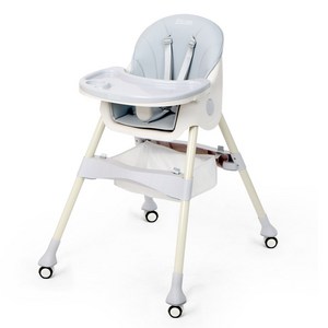 헬로디노 하이체어 아기 이유식 식탁의자 유아 접이식 범보의자, 화이트+그레이