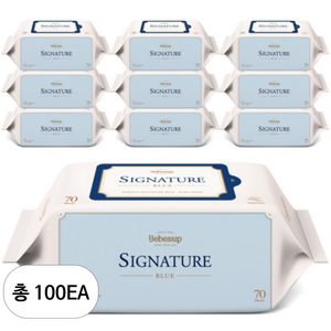 베베숲 시그니처 블루 엠보싱 물티슈 리필형 75gsm, 75g, 70매, 100개