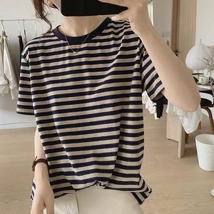 어반레이디 여자 여성 라운드넥 오버핏 루즈핏 스트라이프 단가라 줄무늬 단체복 캐쥬얼 데일리 반팔 티셔츠