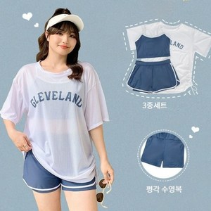 Modern Fashion 빅사이즈 체형커버 3종 세트 수영복 반바지 비치 워터파크, 블루 화이트