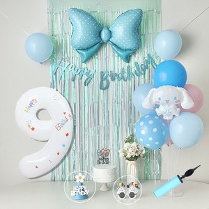 연지마켓 시나모롤 산리오 생일풍선 파티세트, 블루풀세트(화이트숫자 9)