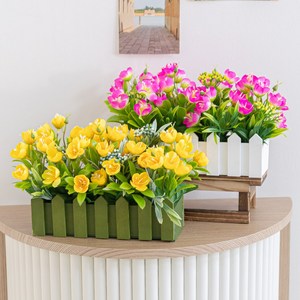 향기로운 초롱꽃 조화 울타리 화분 set 17cm 인테리어 꽃 테이블 장식 소품 꾸미기, 2p, 옐로우_화이트B