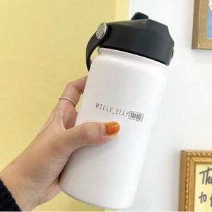 텀블랩 윌리엘리 스텐 빨대텀블러 대용량 미니 보온보냉병 손잡이 콜드컵 보틀 초등학생 어린이 물통, 350ml, 화이트
