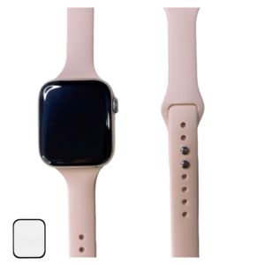 NUBASE 애플워치 9 호환 슬림 더블단추 실리콘스트랩 + 필름 1P, 핑크샌드