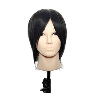 QQY 큐큐와이 100% 인모 8인치 남자 연습용통가발 작은 머리둘레 헤어 커트 드라이 아이롱 펌 염색 미용 연습 가발, 1개, 블랙