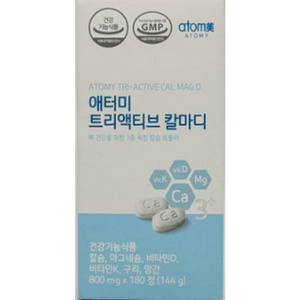 애터미 뼈 건강 골다공증 칼슘 비타민D 우슬 마그네슘 에터미 아토미 에토미 애토미 건강기능식품 식약처 인증 인정, 1개, 180정