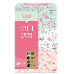 코디 뉴플라워 천연펄프 미용티슈 2겹, 250매, 6개