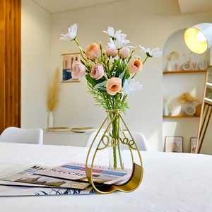 봄맞이 조화꽃다발 골드 화병세트 화이트핑크 옐로우, 데이지동백골드하트화병, 1개